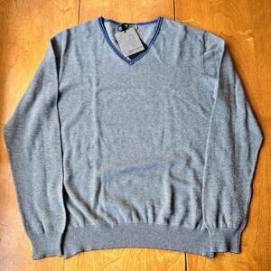 Jerry Kaye Men's Cotton Waffle Knit V Neck Sweater Denim Blue Size XL Italy